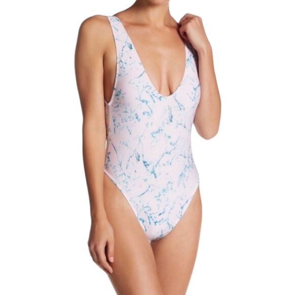 Basta Surf Nordstrom Pink Marble Plunging Neck Open Back One Piece NWOT … - Picture 1 of 10